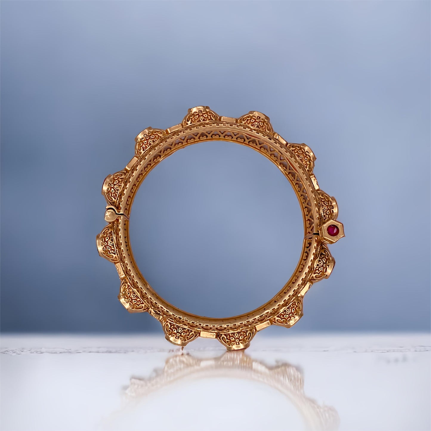 GOLD PLATED KUNDAN POLKI BANGLE WITH PINK STONE