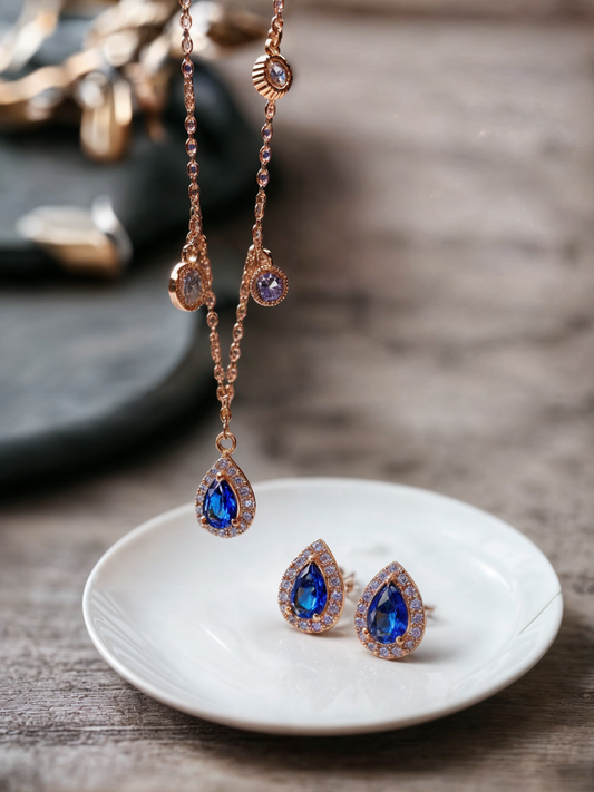 Blue Stone Pendant Set with Stones Charms