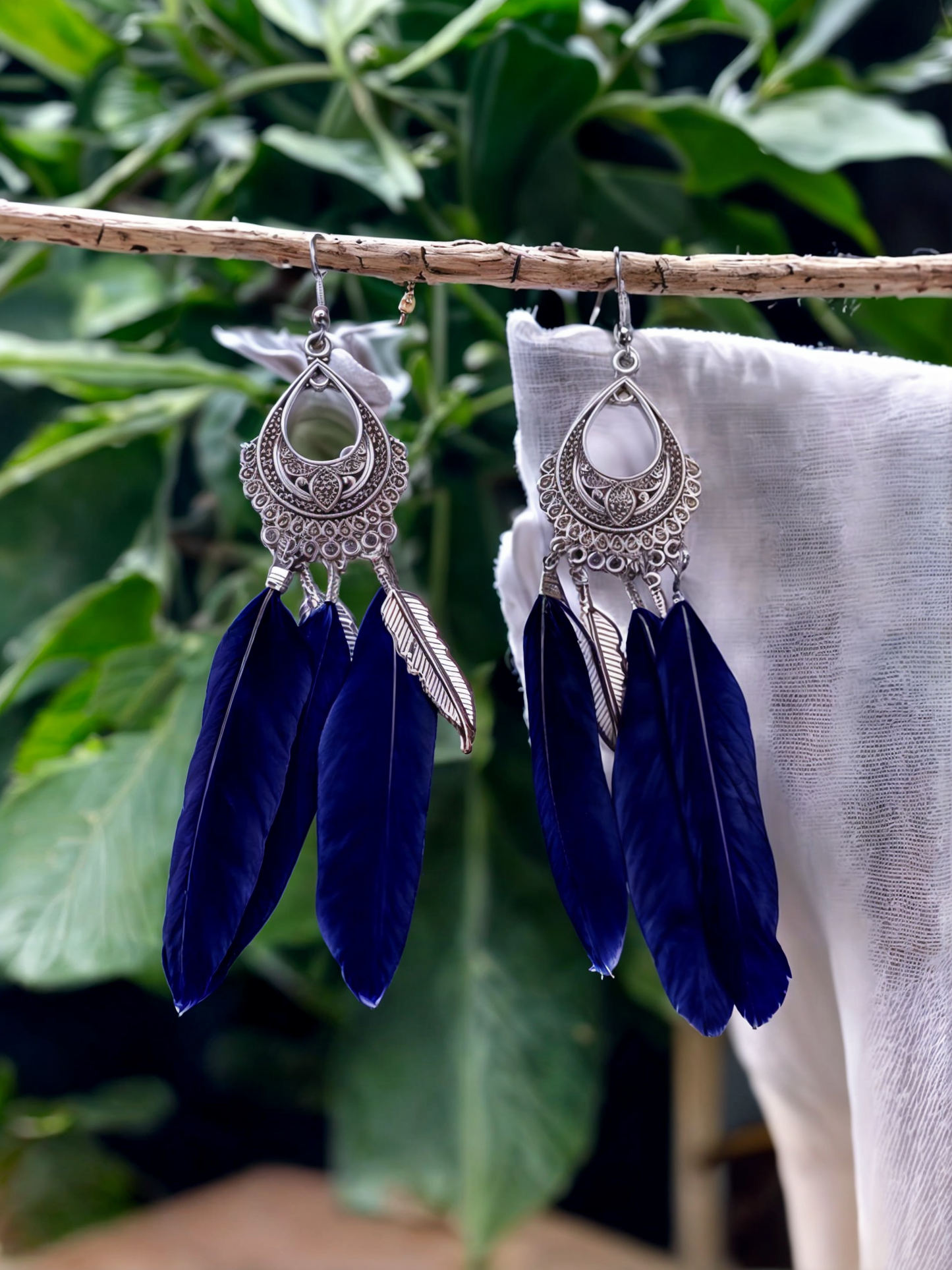 Silver Plated Blue Feather Danglers