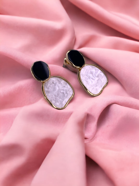 Black & Baby Pink Enamel Earrings