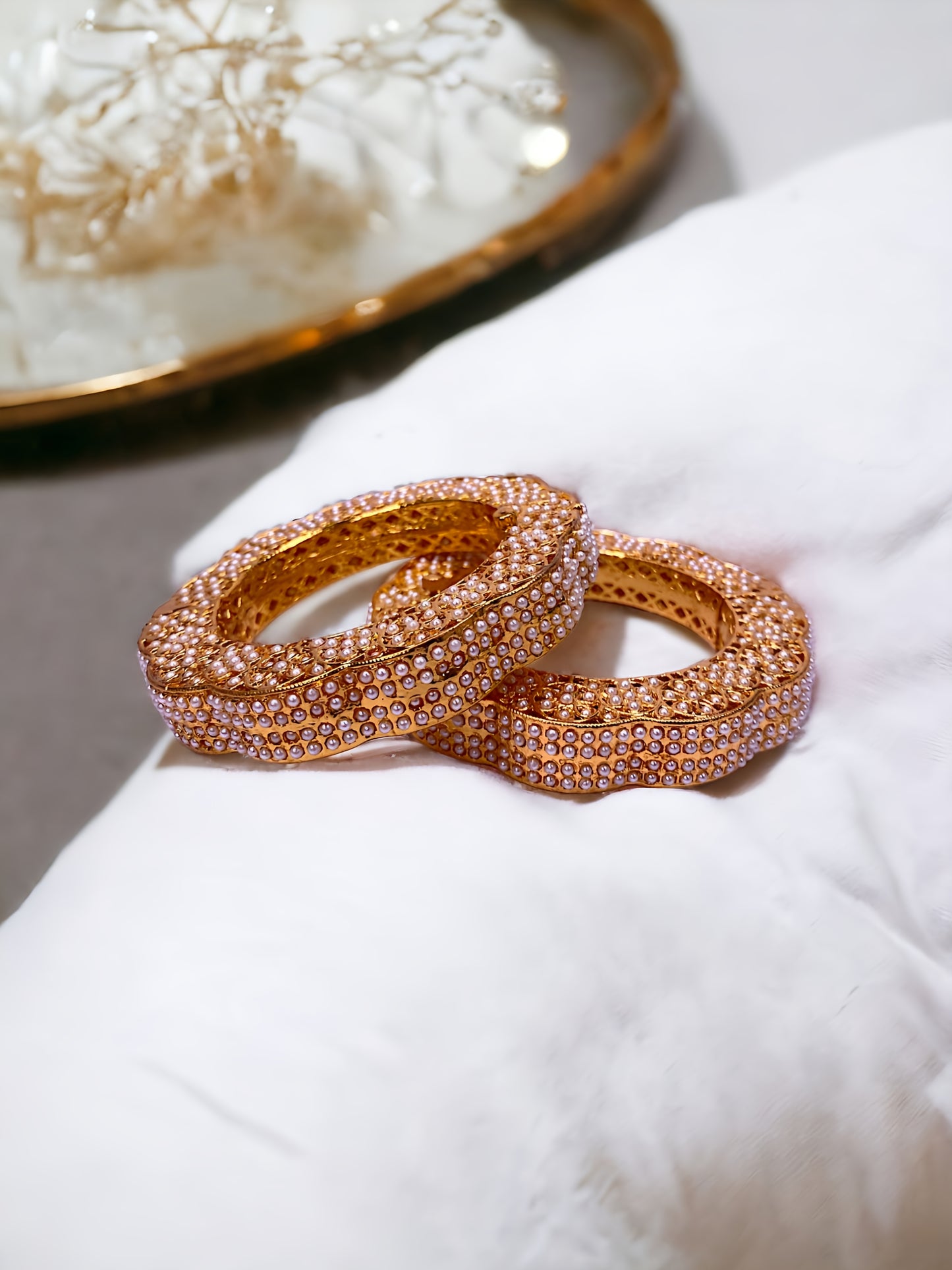 Gold Plated Rajwada Style Bangles with Pearls