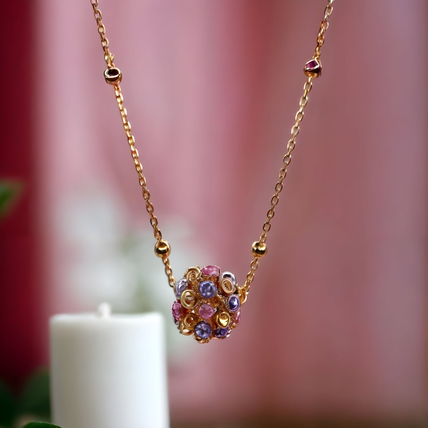 Golden Plated Beads Chain Pendant FOR WOMEN