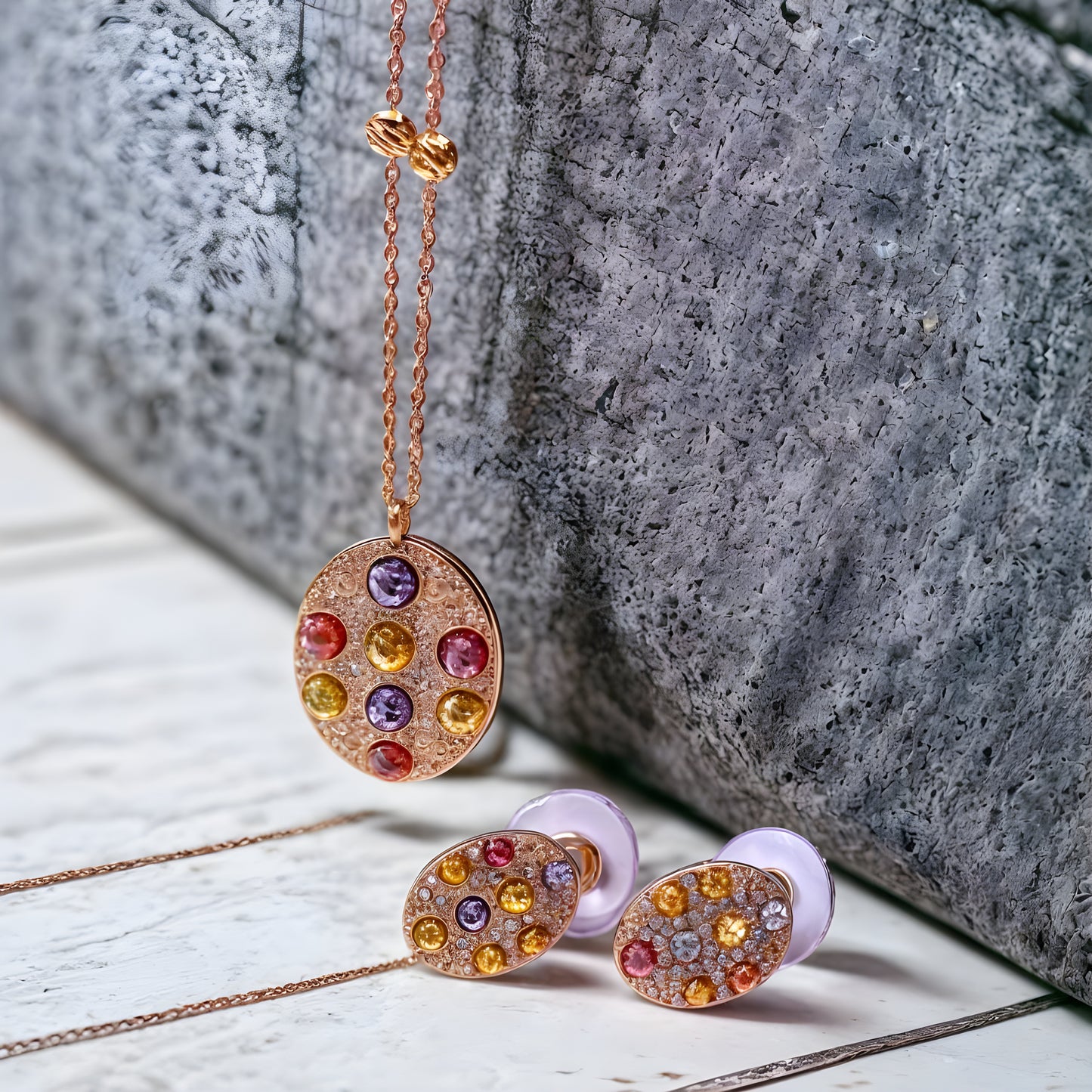 Pendant Set with Gold Ball Beads and CZ