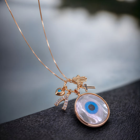 MOP Evil Eye Chain Pendant with Charms