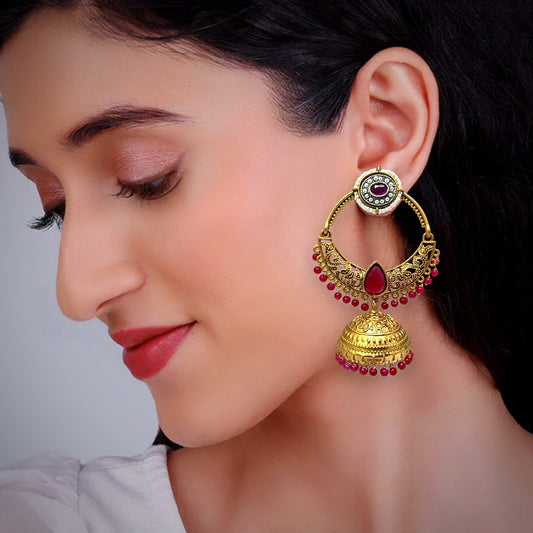 Beautiful Golden Antique Finish Chandbaali Style Jhumki