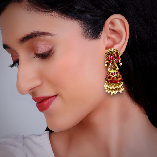 Beautiful Golden Anique Finish Jhumki