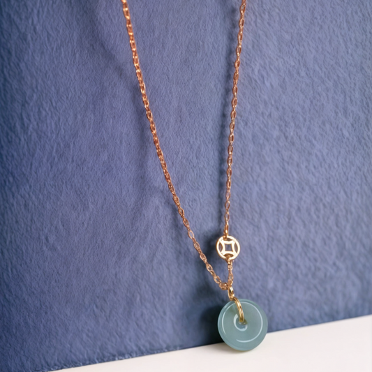 Golden Blue-Green Jade Donut Chain Pendant