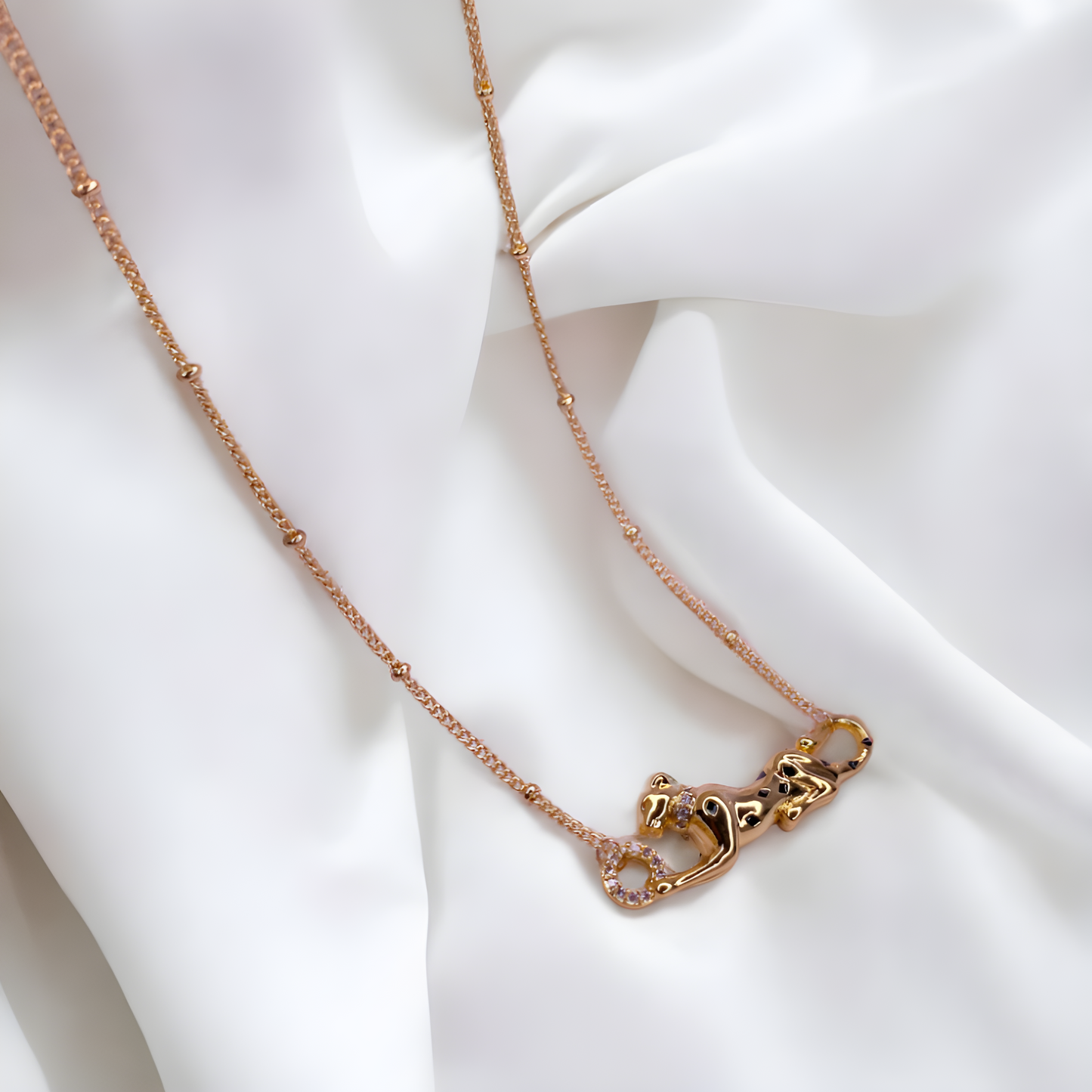 Gold Plated Panther Chain Pendant with CZ