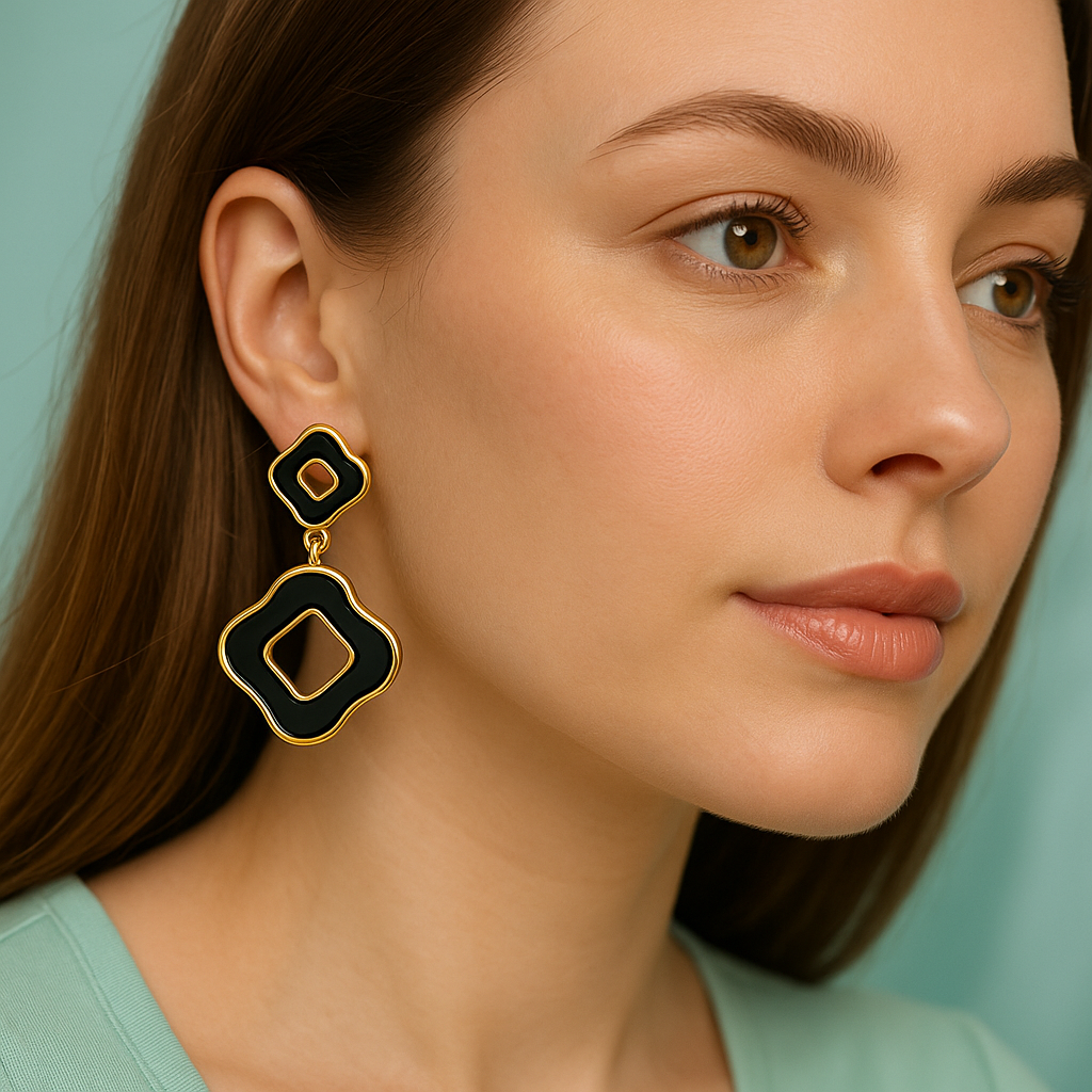 Beautiful Golden & Black Clover Design Danglers