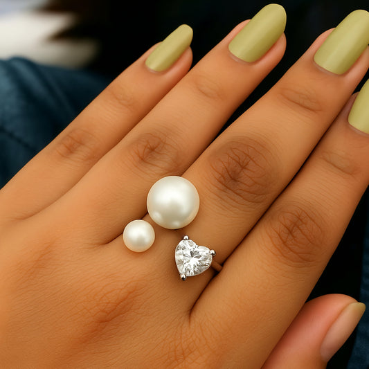White Gold plated Pearl Stone Ring