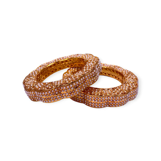 Gold Plated Rajwada Style Bangles with Pearls