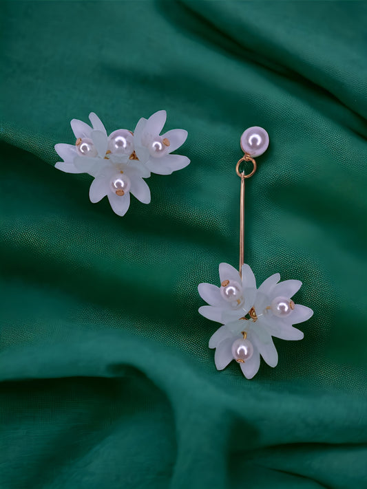 Mint Green Floral Drop Earrings with Pearl