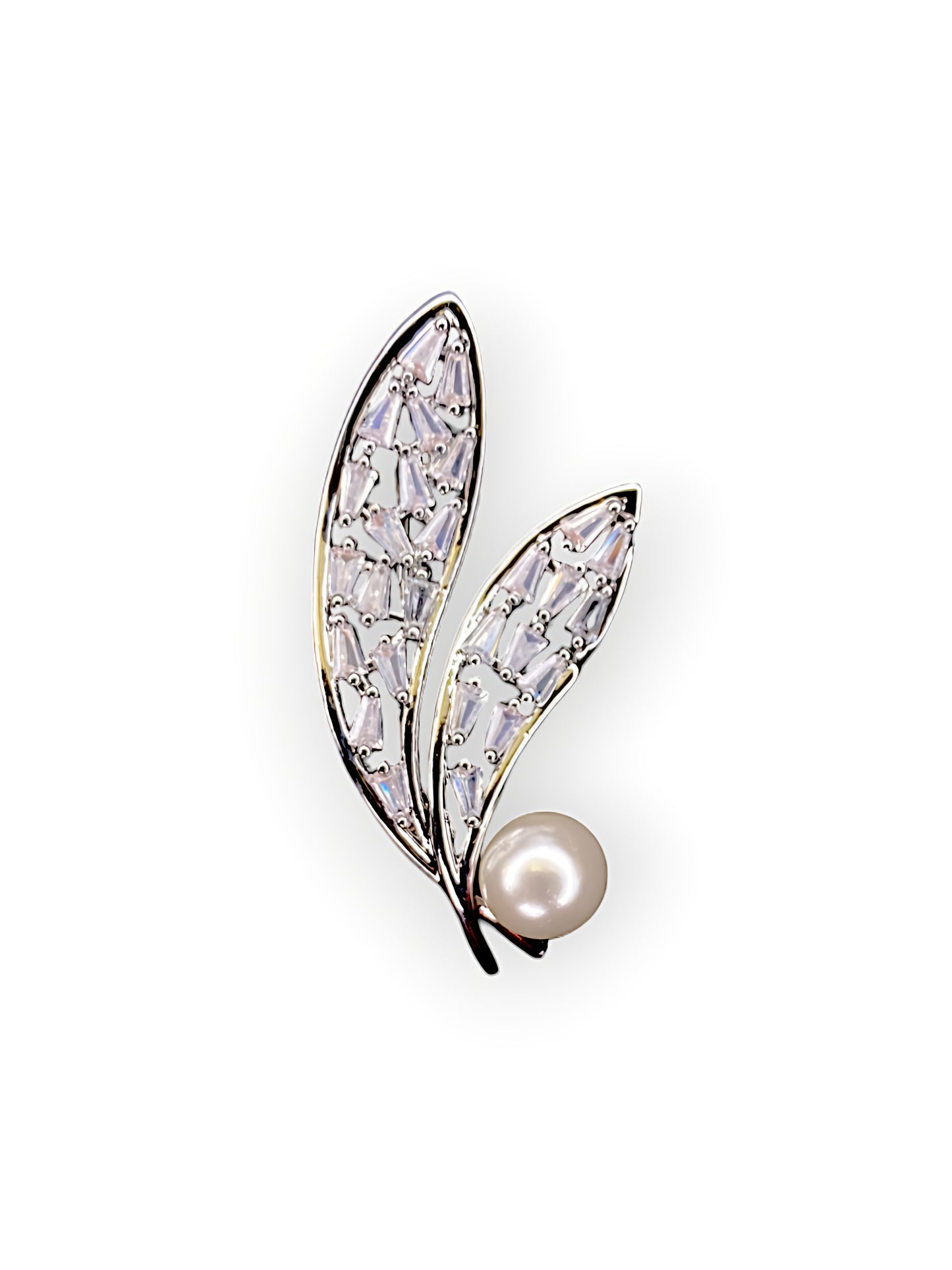 Feather and Pearl Brooch in Silver Plating