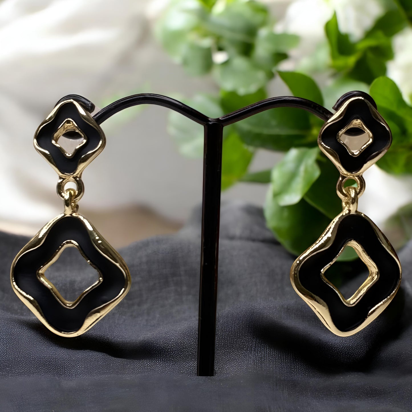 Beautiful Golden & Black Clover Design Danglers