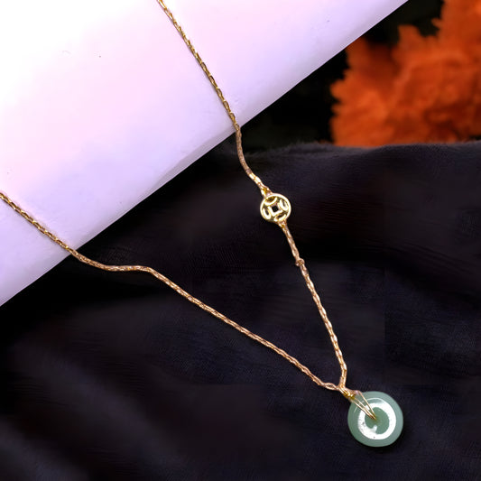 Golden Blue-Green Jade Donut Chain Pendant