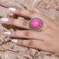 Vintage-Inspired Fuchsia Glass Ring with Ornate Rose Gold-Tone Setting