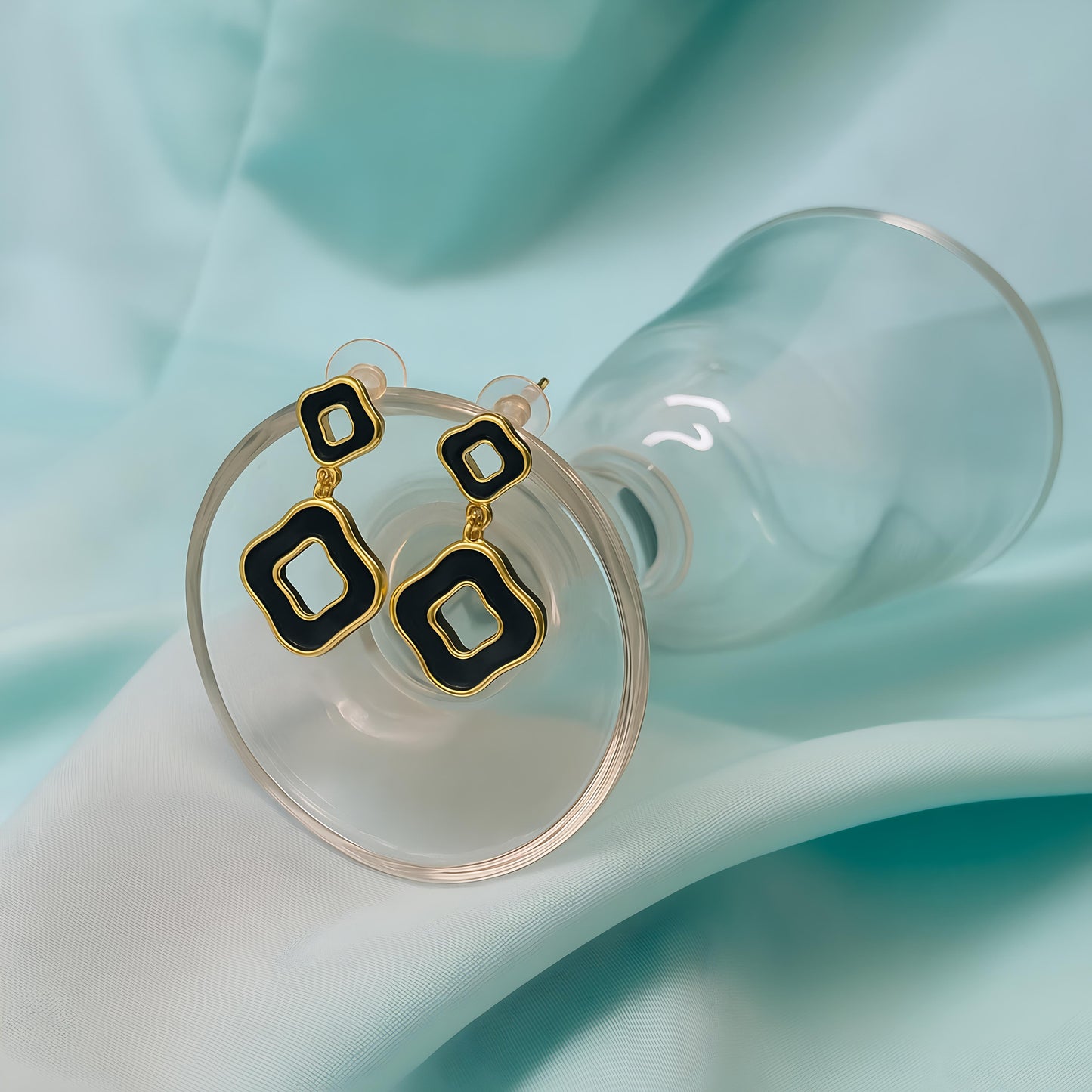 Beautiful Golden & Black Clover Design Danglers