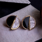 Gold Plated Earrings with White & Black Enamel