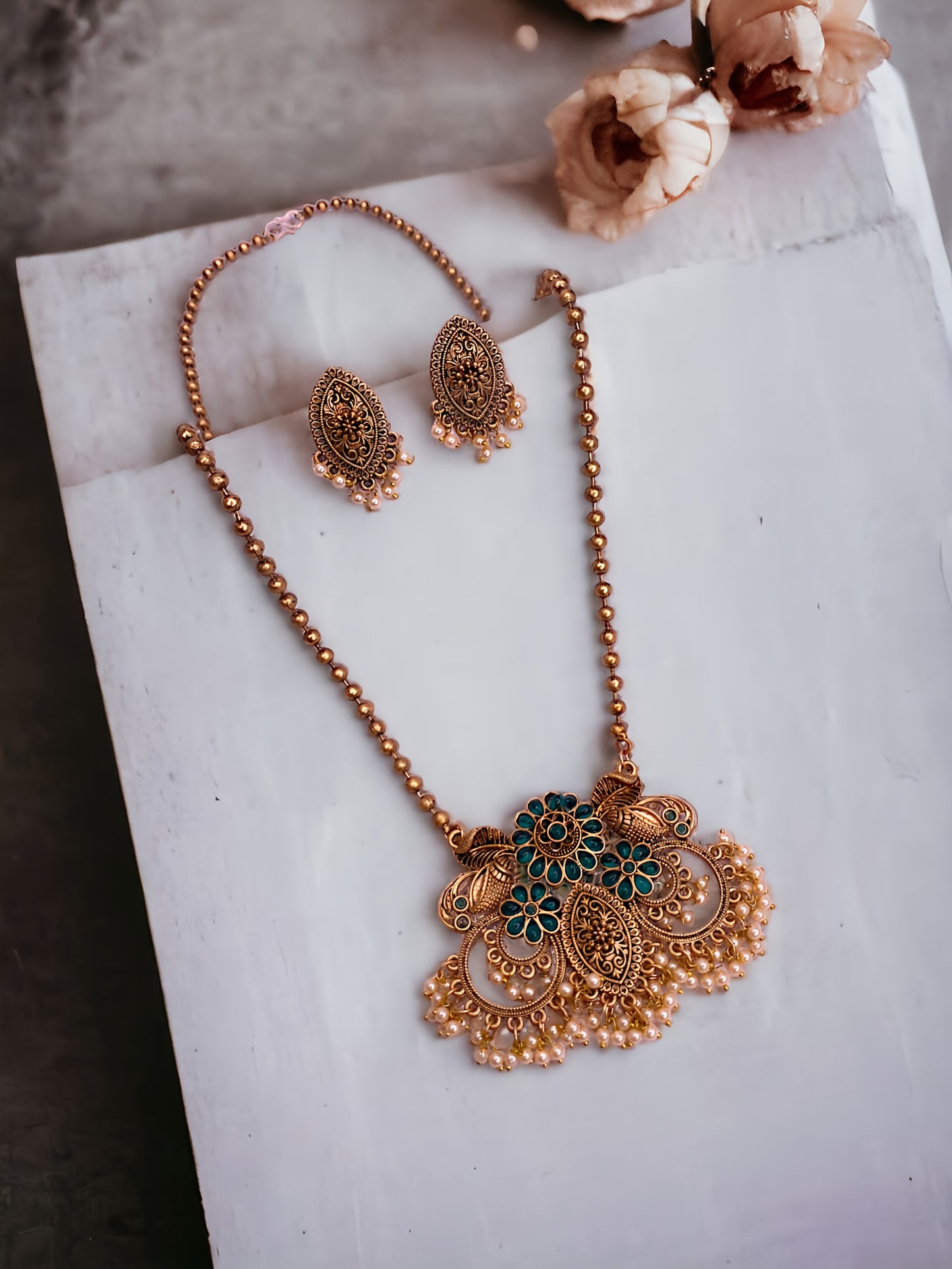 Elegant Gold Plated Long Necklace Set for Women