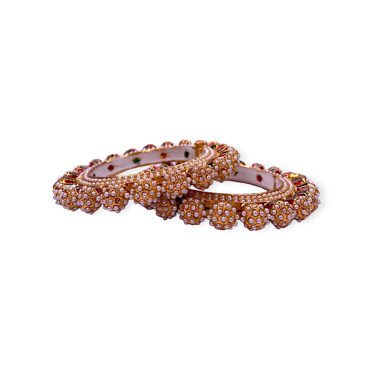 Gold Plated Traditional Jaipuri Bangles with Pearls