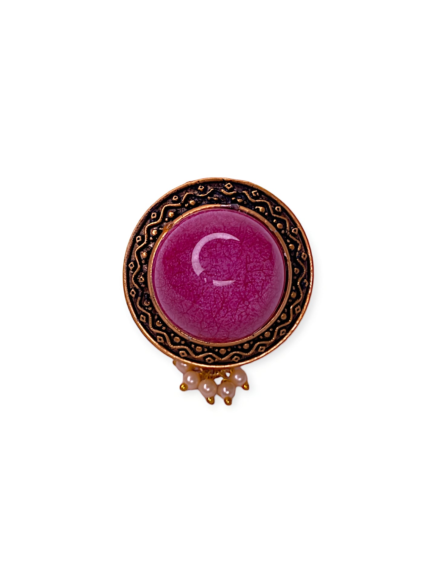Vintage-Inspired Fuchsia Glass Ring with Ornate Rose Gold-Tone Setting