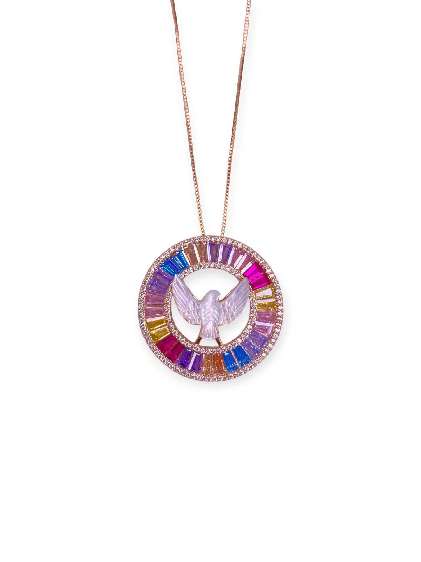 Circle Eagle Chain Pendant with MOP & Colorful CZ