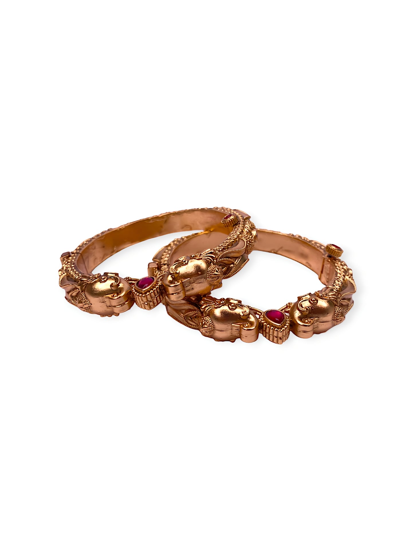 Antique Gold Finish Temple Work Bangles