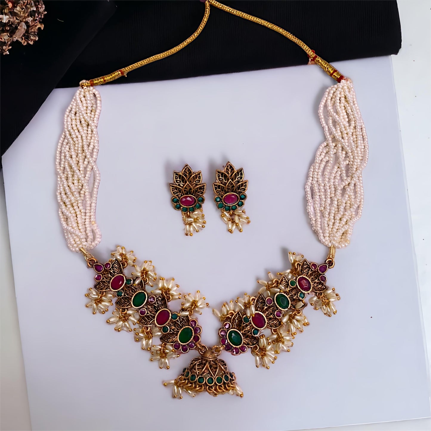 Multicolor Designer Gold Plated Necklace Set Jewellery For Women And Girls