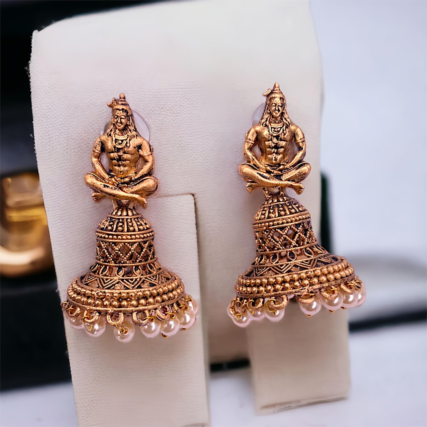 Shiv Jhumki Antique Gold Plated Earrings For Women