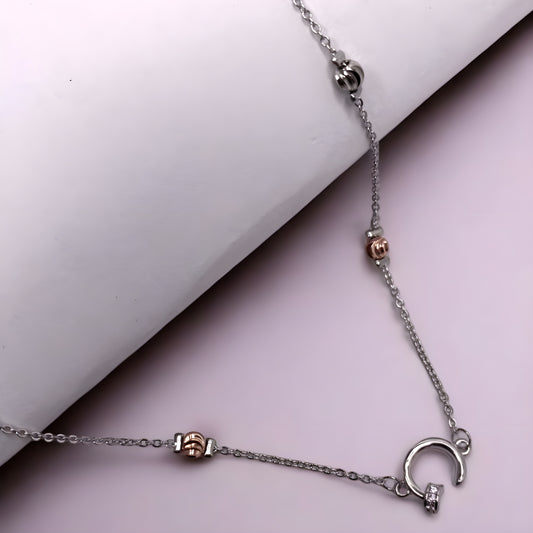 Silver Plated Chain Pendant Ball Beads with CZ Circle