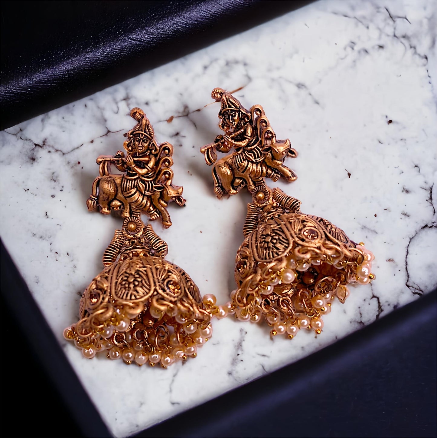 Krishna Jhumki Antique Gold Plated Earrings For Women & Girls