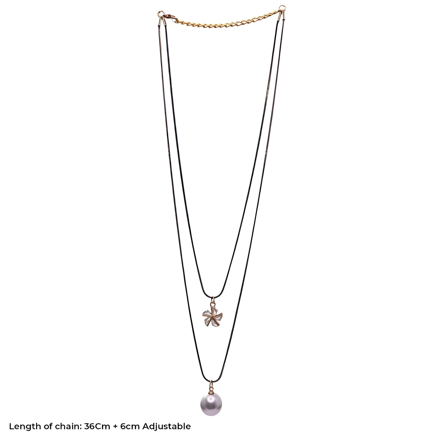 Radiant Floral Pendant with Pearl 2 Layer Necklace