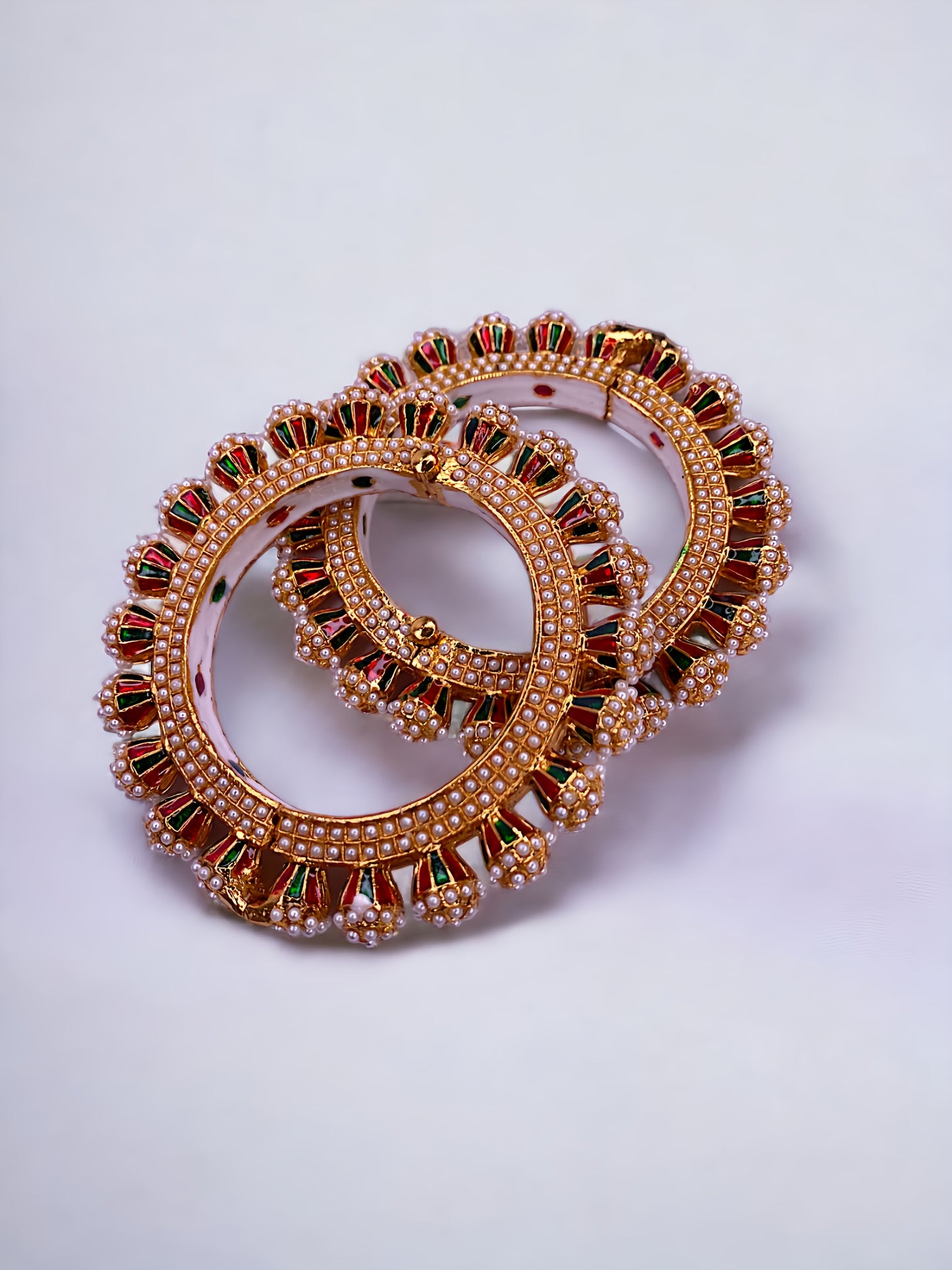 Gold Plated Traditional Jaipuri Bangles with Pearls