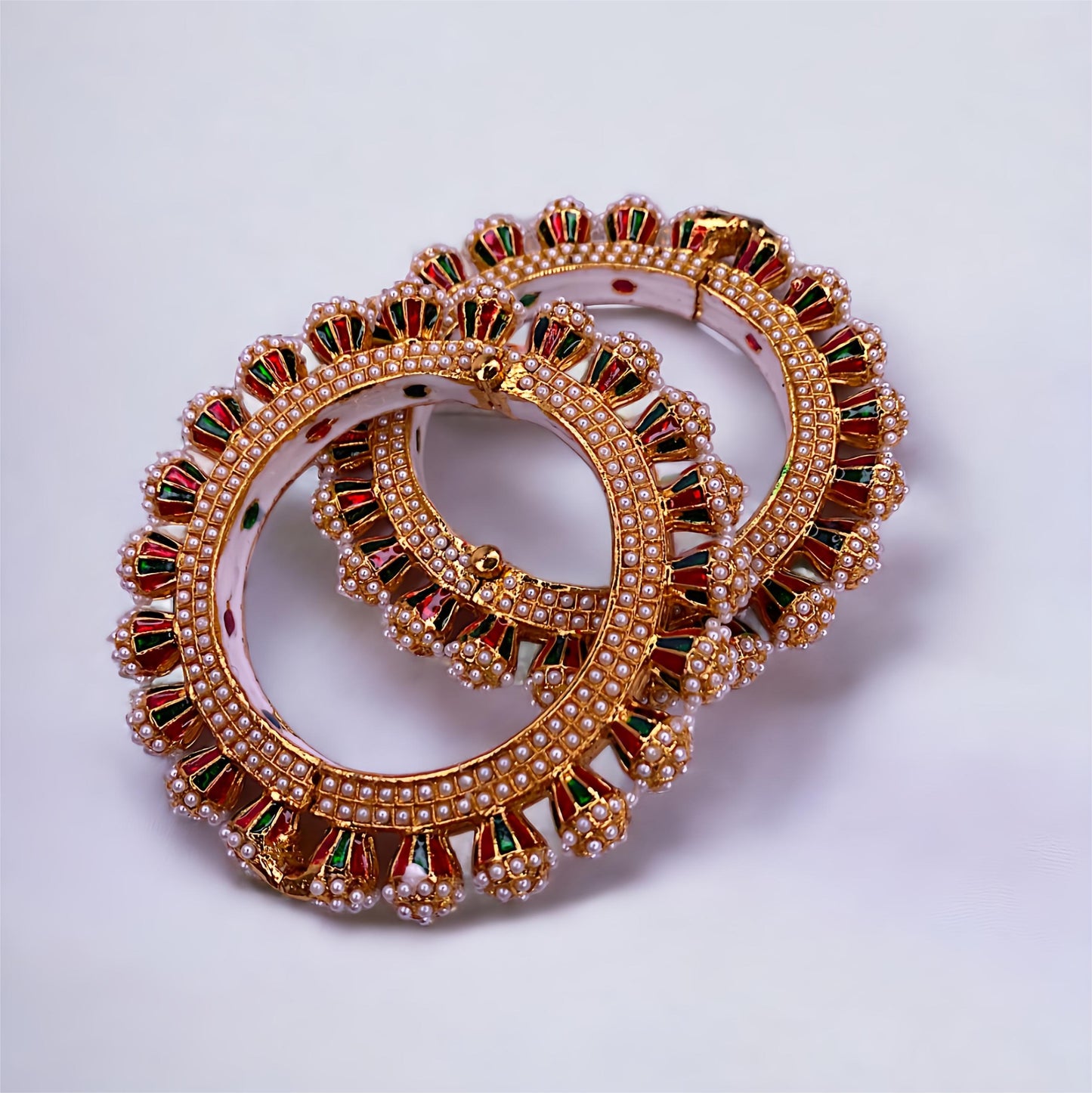 Gold Plated Traditional Jaipuri Bangles with Pearls