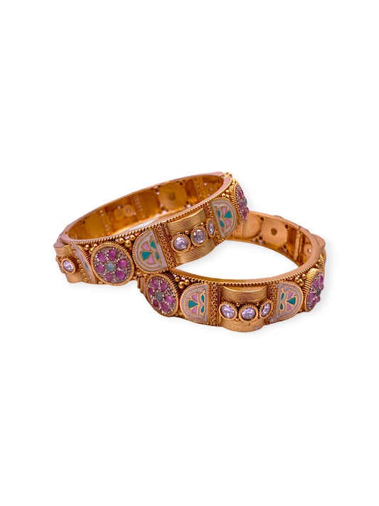 Classic Gold Finish Bangles with Stones