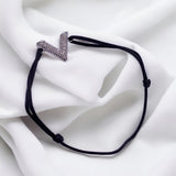 Vintage V Letter Bracelet with Black thread & CZ