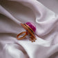 Vintage-Inspired Fuchsia Glass Ring with Ornate Rose Gold-Tone Setting