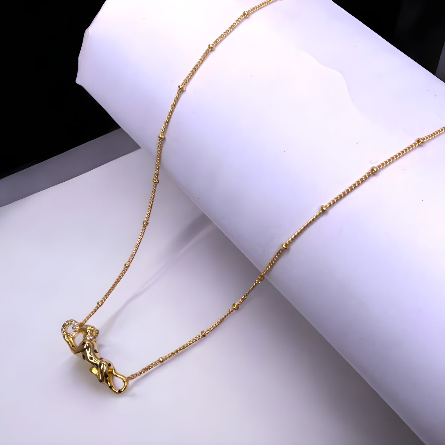 Gold Plated Panther Chain Pendant with CZ