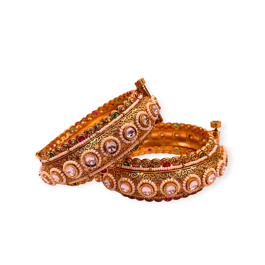 Moti Bangles Kundan , Gokhru Style Openable