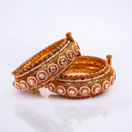 Moti Bangles Kundan , Gokhru Style Openable