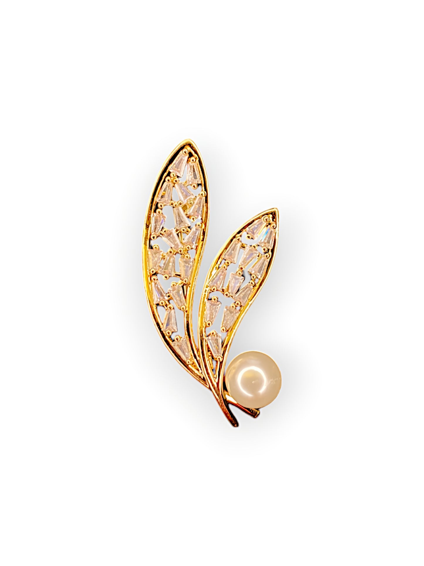 Feather and Pearl Brooch in Gold Plating