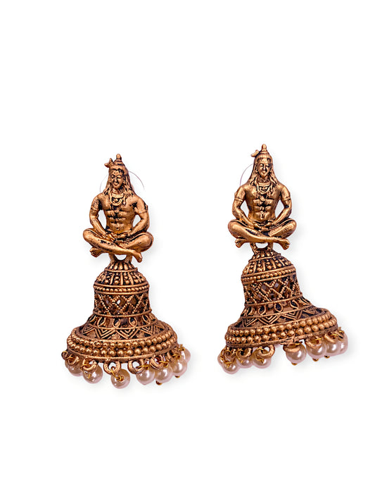 Shiv Jhumki Antique Gold Plated Earrings For Women