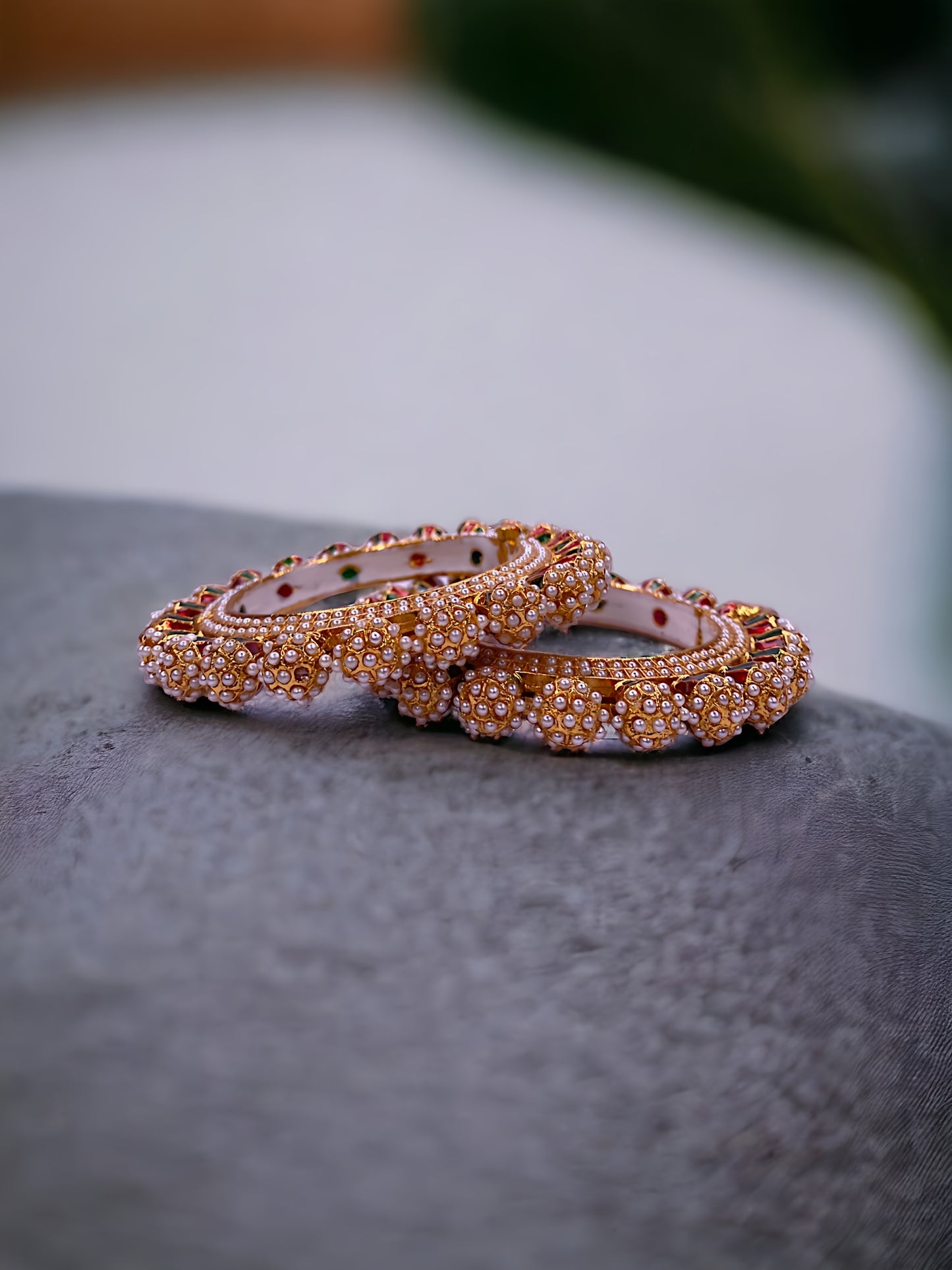 Gold Plated Traditional Jaipuri Bangles with Pearls