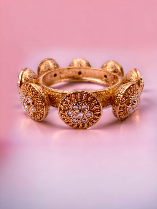 Royal Antique Polki Openable Kada Bangle Gold Plated