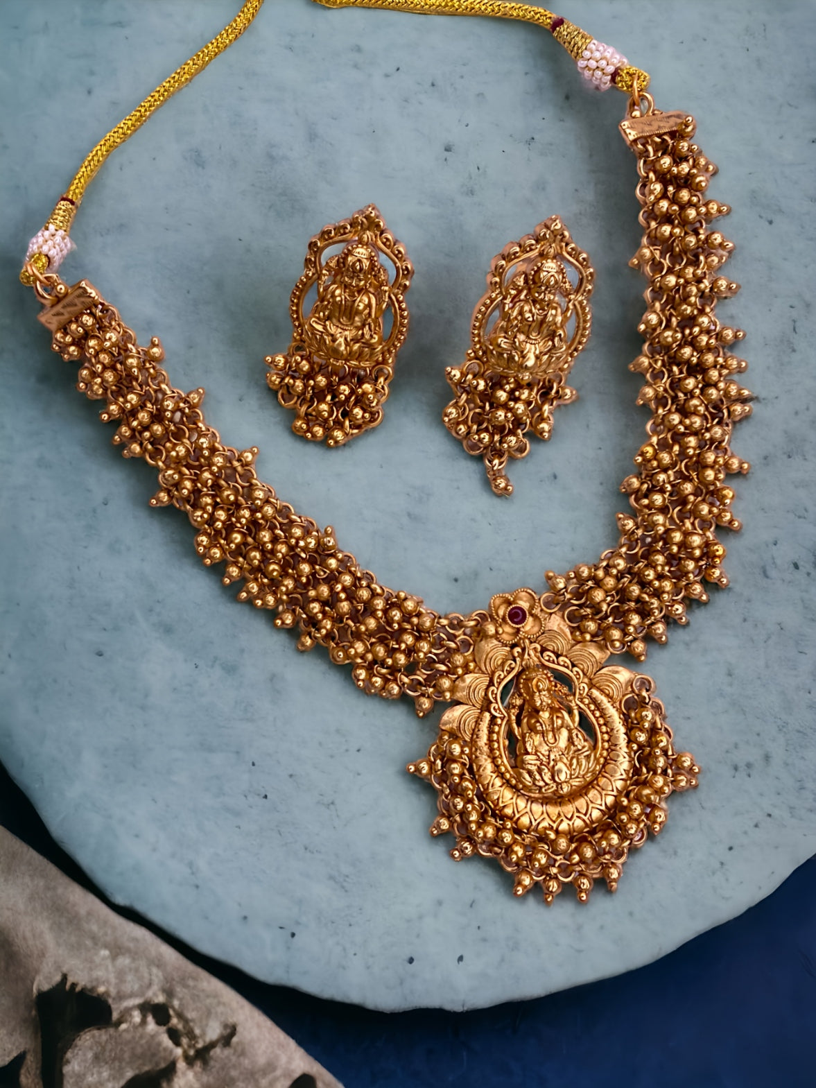 Antique Lakshmi Golden Beads Necklace Set