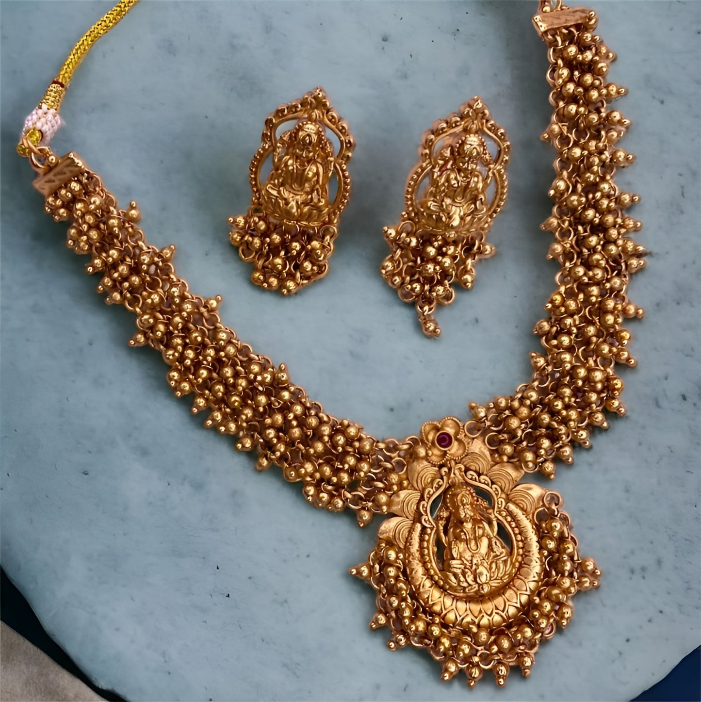 Antique Lakshmi Golden Beads Necklace Set