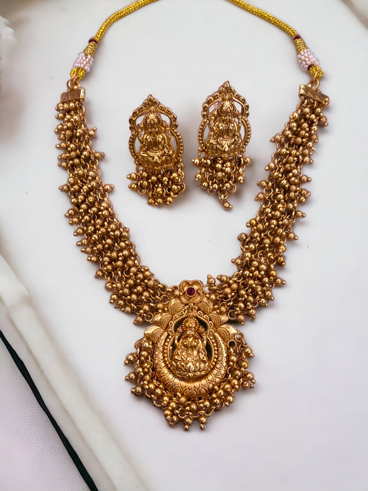 Antique Lakshmi Golden Beads Necklace Set