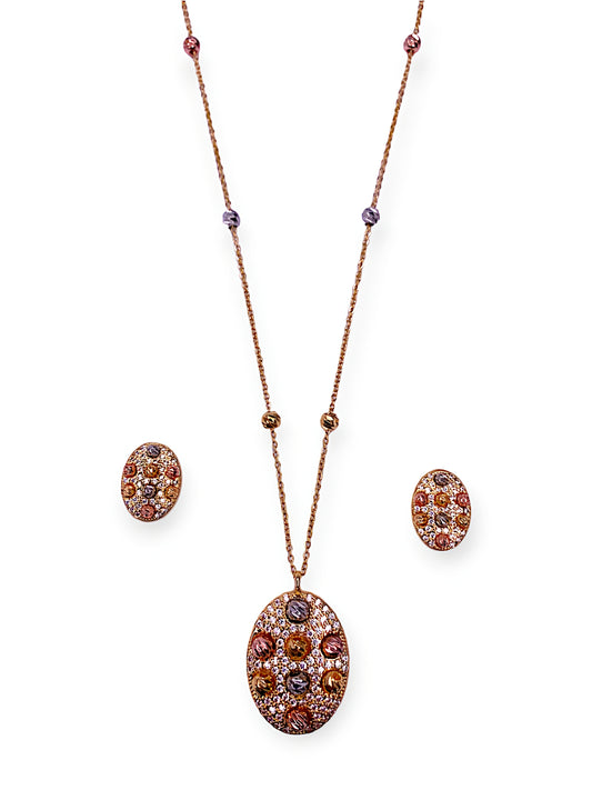 Pendant Set with Gold Ball Beads and CZ