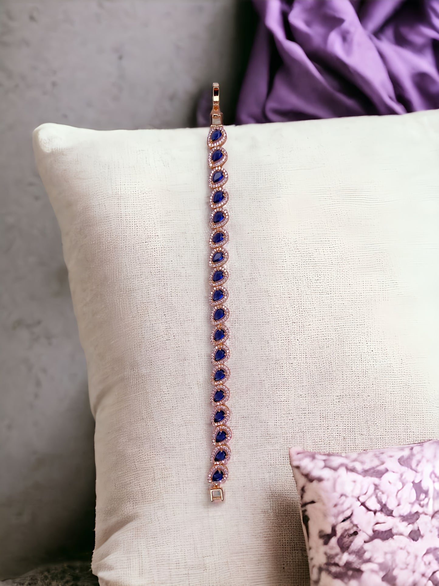 Cubic Zirconia &  Royal Blue Drop Bracelet for Women