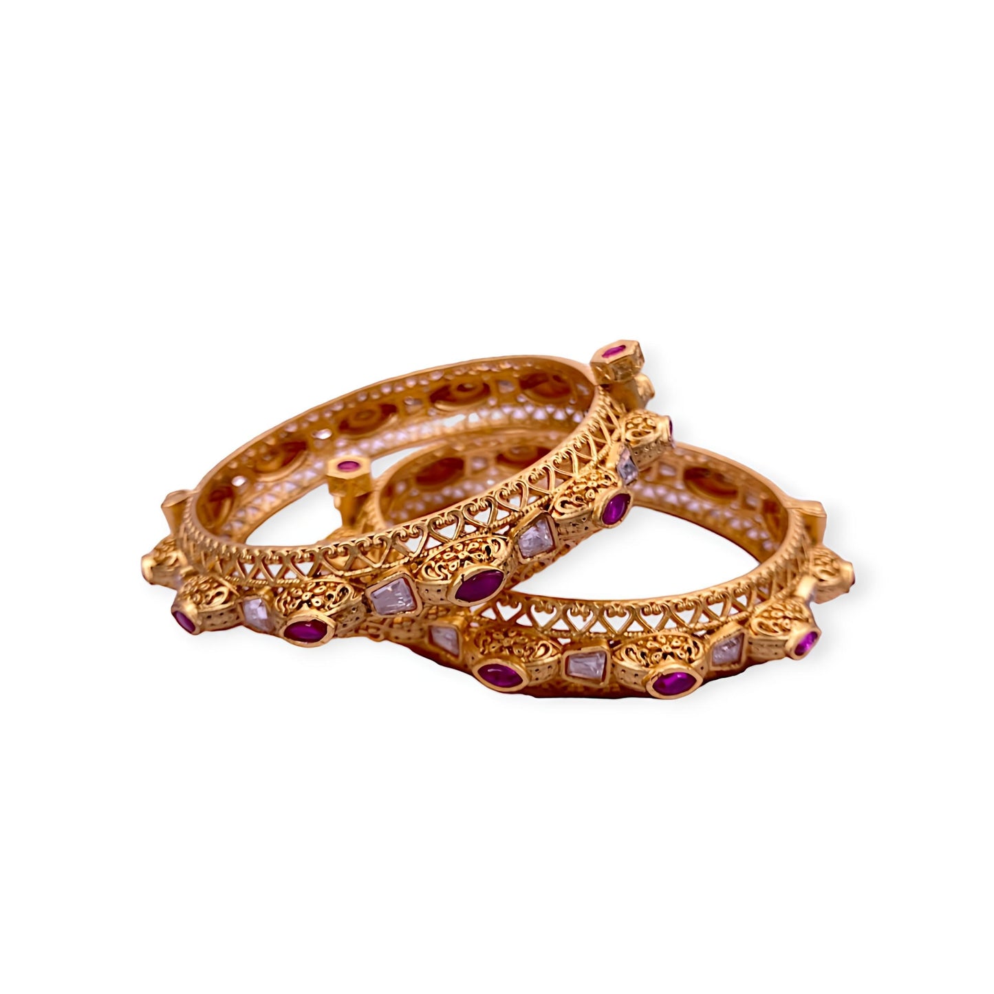 GOLD PLATED KUNDAN POLKI BANGLE WITH PINK STONE